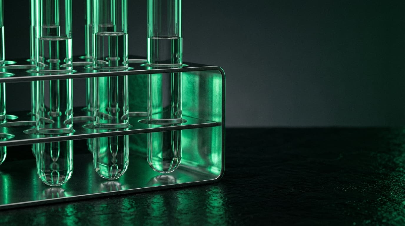 Stilisierte Blutprobe mit emerald Licht auf dunklem Hintergrund